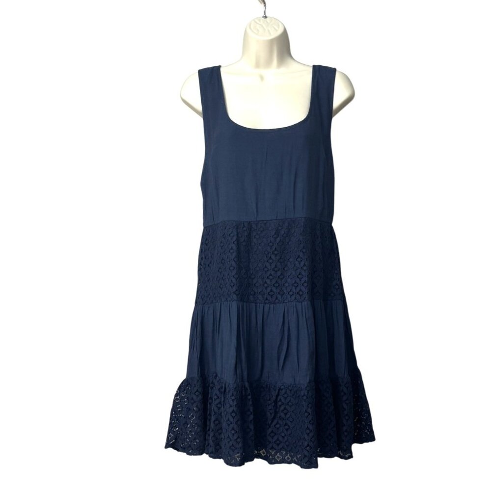 Speechless Junior’s Tiered Crochet Trim Tank Dress, Navy, Size 13